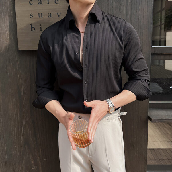 Men's Dark Stripes V-neck Long Sleeve Shirt - Image 6
