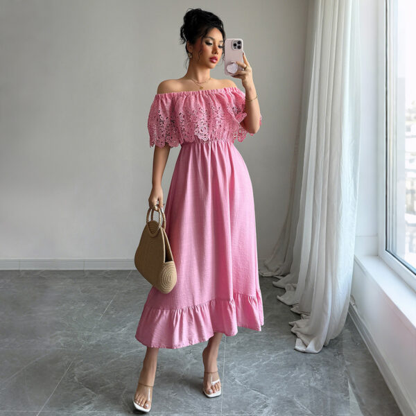 European And American Elegant Style Off-shoulder A- Line Dress - Image 3
