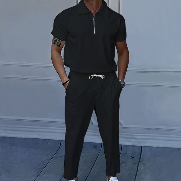 Men's Clothing Solid Color Polo Collar Short Sleeve Trousers Suit - Image 4