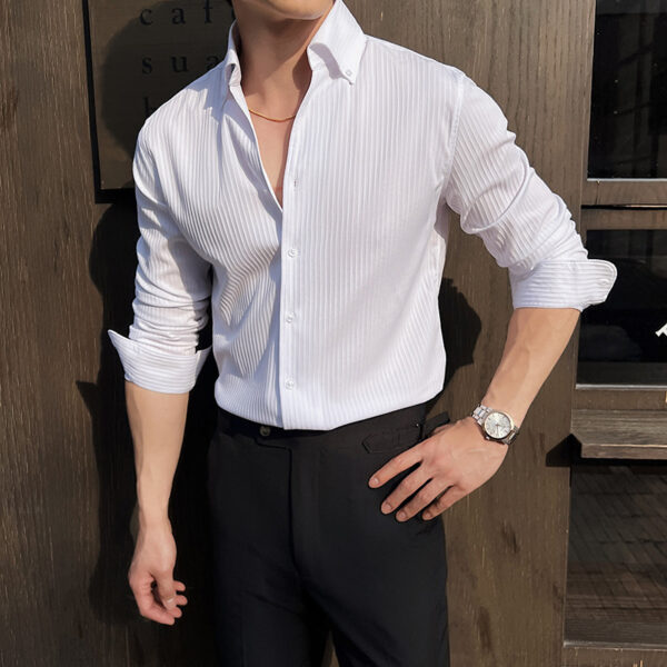 Men's Dark Stripes V-neck Long Sleeve Shirt - Image 8