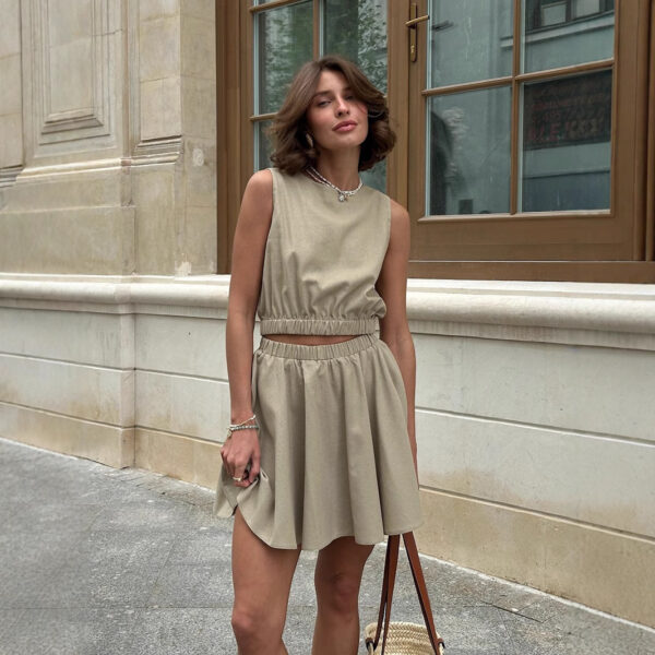 Cotton And Linen Comfortable Short Skirt Casual Suit Women - Image 6