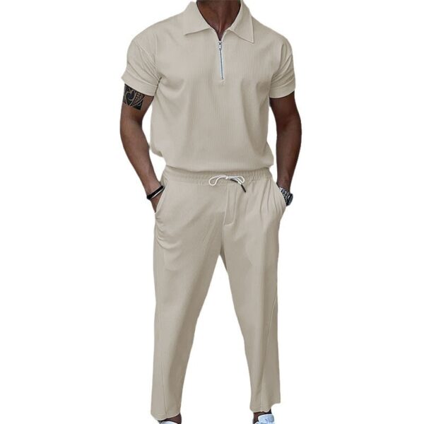 Men's Clothing Solid Color Polo Collar Short Sleeve Trousers Suit - Image 7