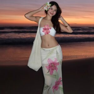 Dopamine Beach Vacation Pure Desire Style Printed Mesh Sheath Skirt
