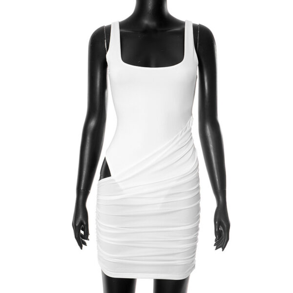 European And American Solid Color U Collar Sleeveless Sexy Sheath Dress - Image 6