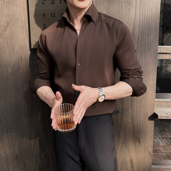 Men's Dark Stripes V-neck Long Sleeve Shirt - Image 9
