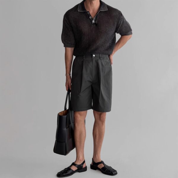 Honeycomb Hollow Knitted Short-sleeved Polo Shirt - Image 5