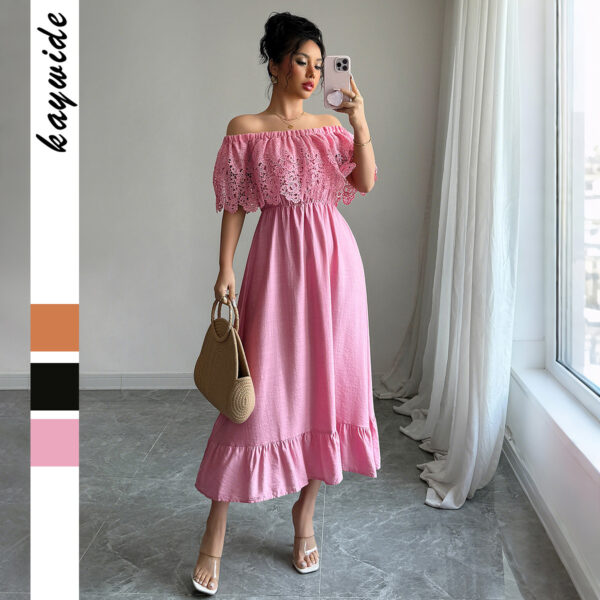 European And American Elegant Style Off-shoulder A- Line Dress - Image 2