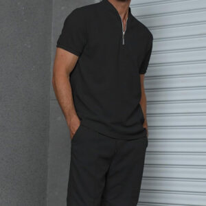 Men's Solid Color Polo Shirt Suit Short Sleeve Two-piece Set