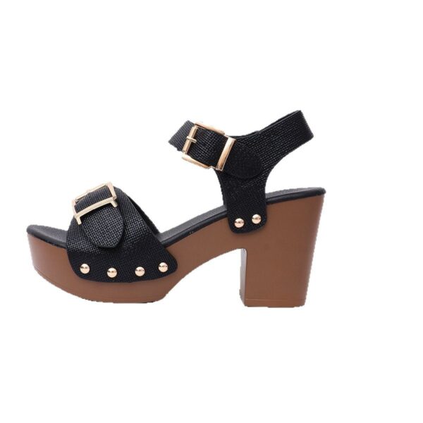Plus Size Thick High Heel Sandals With Buckle Rivet Buckle Sandals - Image 4