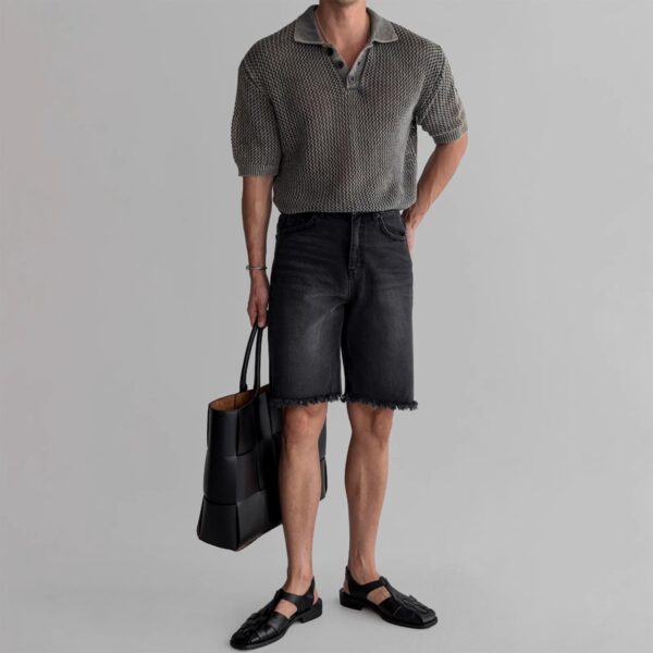 Honeycomb Hollow Knitted Short-sleeved Polo Shirt - Image 4