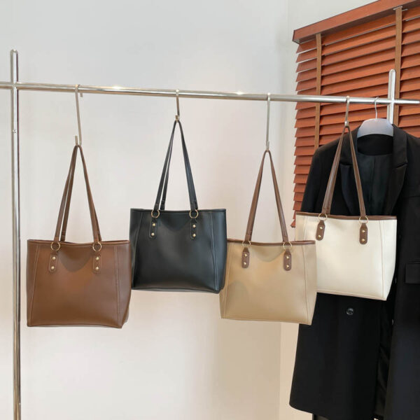 Contrast Color Retro Large Capacity New High Sense Tote Bag Student Leisure Commuter Bag - Image 6
