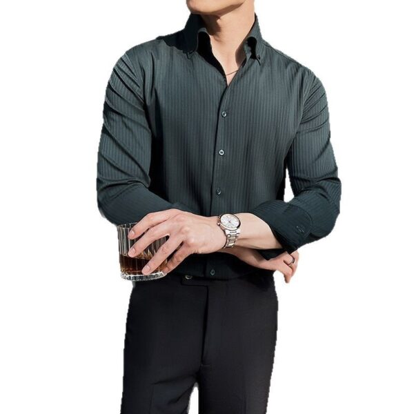 Men's Dark Stripes V-neck Long Sleeve Shirt - Image 3