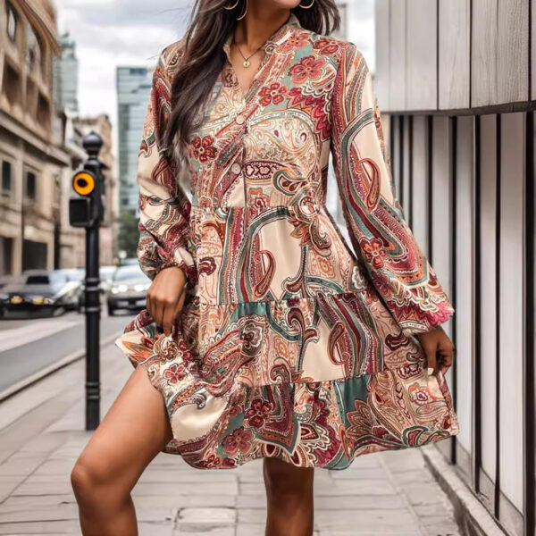 Cashew Print Long Sleeve Dress - Image 3