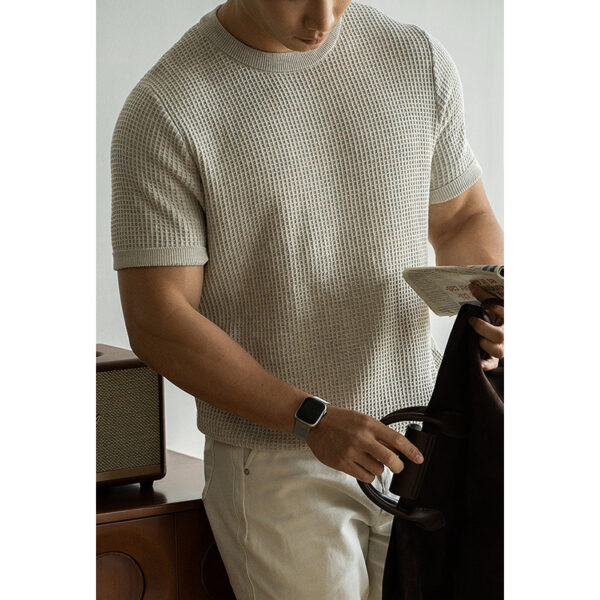 American Retro Waffle Drape Round Neck Short Sleeve T-shirt - Image 3
