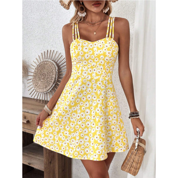 Summer Yellow Printings Casual Women's Dress - Image 5