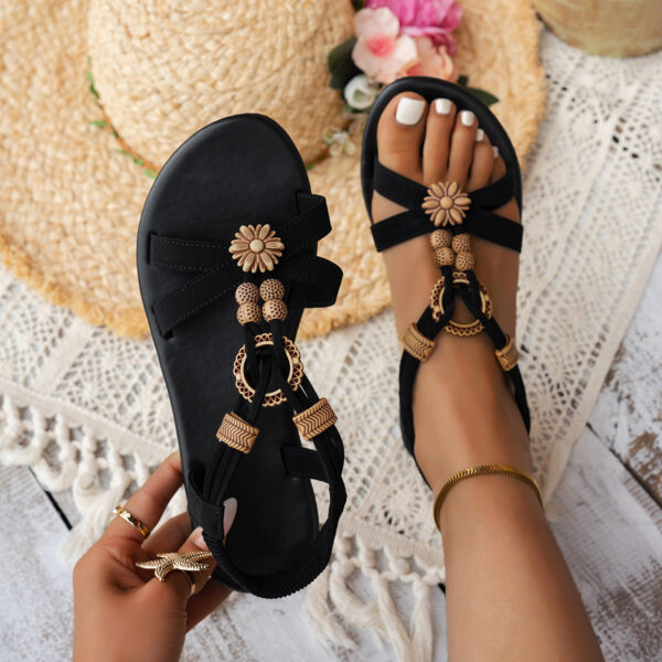 Ethnic Style Flat Women's Beaded Weave Open Toe Beach Sandals