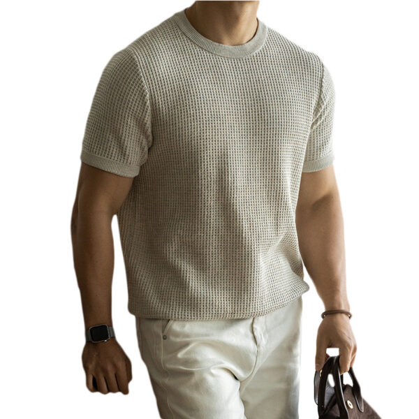 American Retro Waffle Drape Round Neck Short Sleeve T-shirt - Image 4