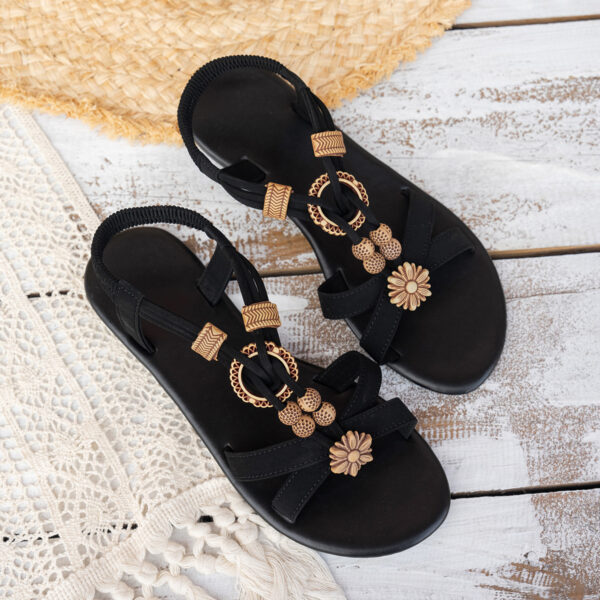 Ethnic Style Flat Women's Beaded Weave Open Toe Beach Sandals - Image 3