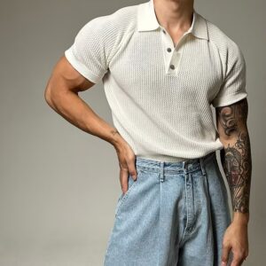 Summer Short-sleeved Sweater Men's Honeycomb Hollow