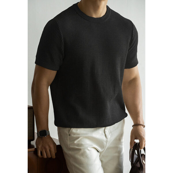 American Retro Waffle Drape Round Neck Short Sleeve T-shirt - Image 5
