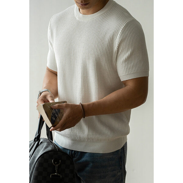 American Retro Waffle Drape Round Neck Short Sleeve T-shirt - Image 2