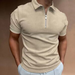 Summer Casual Slim Short Sleeve Zipper Stripe Lapel