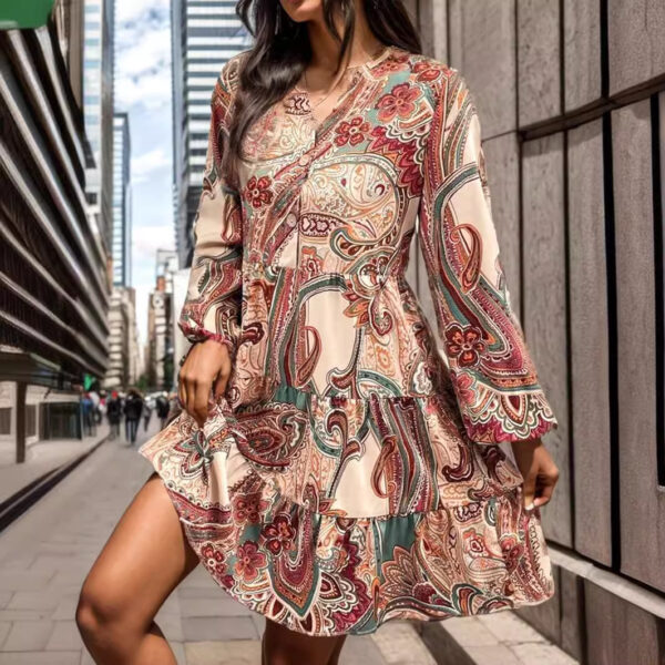 Cashew Print Long Sleeve Dress - Image 4