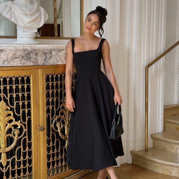 Square-neck Sleeveless Waist Trimming Sling Dress - Image 5