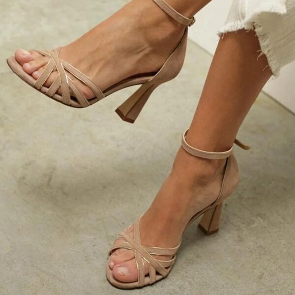 High Heel 40-43 Peep Toe Suede Bag Heel Elegant Women's Sandals - Image 2