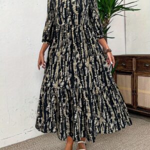 Women's Random Tie-Dye Print Spring And Summer Three-Quarter Sleeve Casual Shirtdress