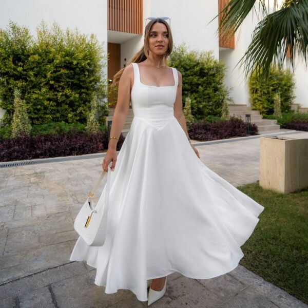 Square-neck Sleeveless Waist Trimming Sling Dress - Image 8