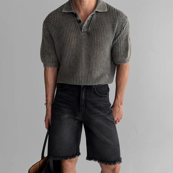 Honeycomb Hollow Knitted Short-sleeved Polo Shirt - Image 2