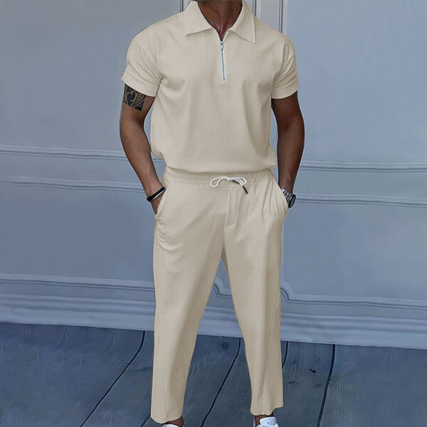 Men's Clothing Solid Color Polo Collar Short Sleeve Trousers Suit - Image 3